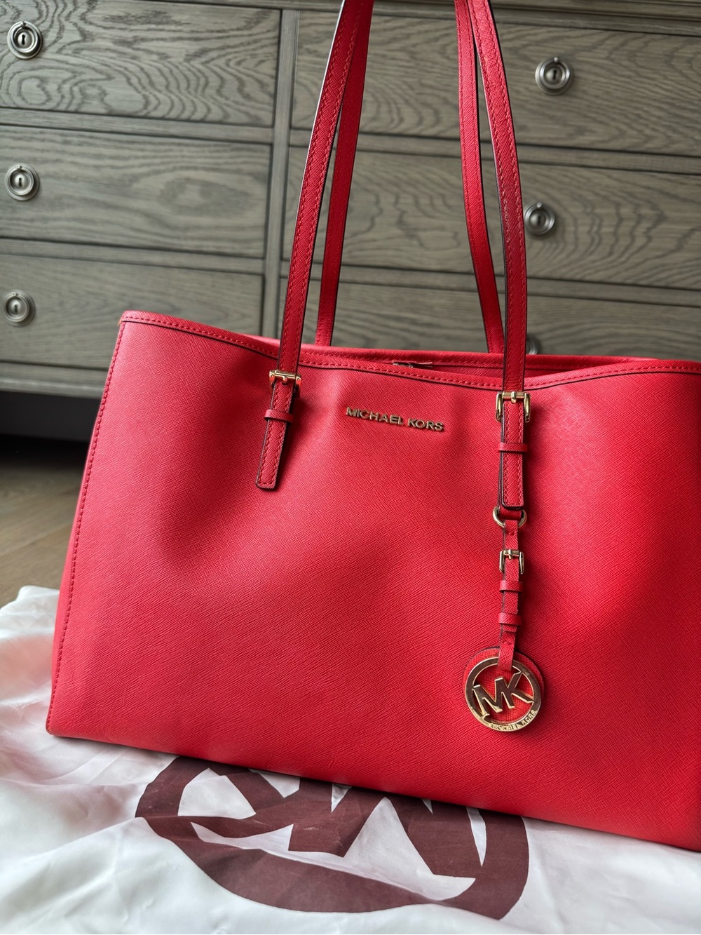 MICHAEL Michael Kors Red Leather Jet Set Tote